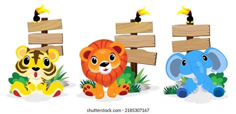 Cute Animals Zoo Placards Banner Zoos Stock Vector Royalty Free