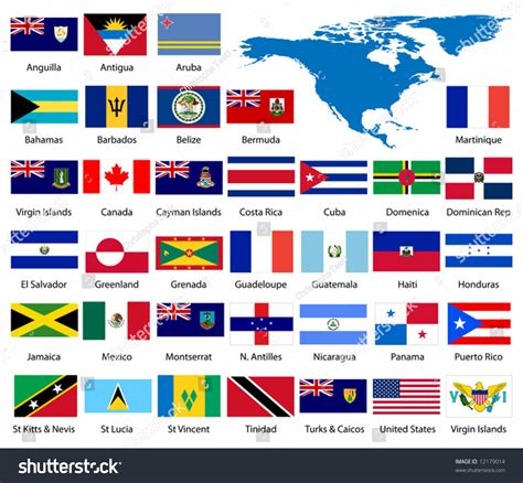 Detailed North American Flags And Map Stock Vector 12179014 Shutterstock