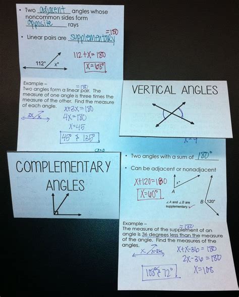 Angle Pair Relationships Interactive Foldable Math Interactive