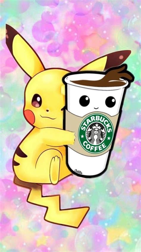 #pikachu #pikachy #pokemon #pokemon go #pixel #pixel cute #pixel kawaii #pixels. Pikachu with Starbucks Coffee Wallpaper | Fondo de ...