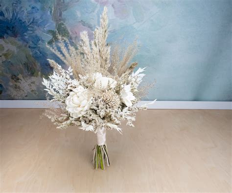 Boho Chic Pampas Grass Wedding Bouquet Neutrals Dried Flower Bouquet