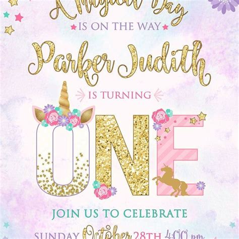 Unicorn First Birthday Invitation Magical Unicorn 1st Party Etsy In