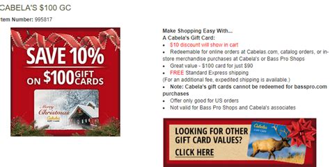 Pick one out for yourself or a friend and start shopping. Cabela's Gift Card Promotion: $100 Gift Card for $90