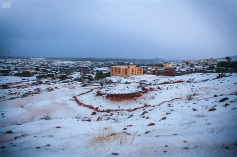 Due to the overcaste sky with oil ash. April snowstorm covers parts of Saudi Arabia in white