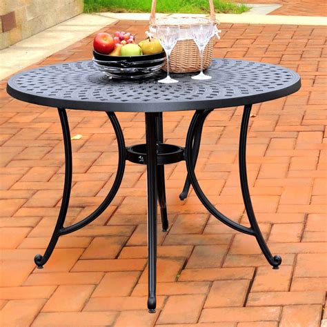 Round 42 Inch Cast Aluminum Outdoor Dining Table In Charcoal Black