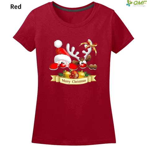 Funny Santa Claus And Reindeer T Shirt Womensladies Fashion Cartoon Merry Christmas Print T