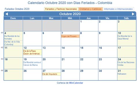 Calendario Octubre 2020 Para Imprimir Colombia