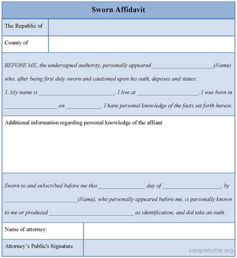 sworn affidavit form sworn affidavit form affidavit