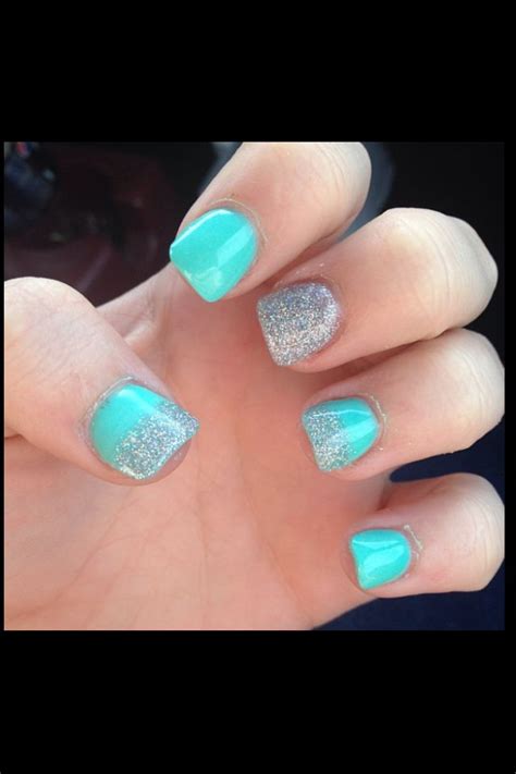 Teal And Silver Sparkle Acrylics Pretty Nails Nail Designs Nails