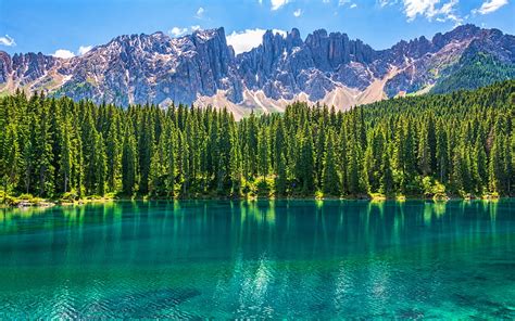 Karersee Lake Summer Mountains Beautiful Nature Dolomites Italy