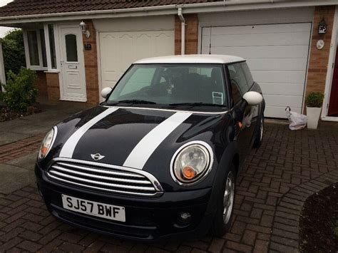 Mini Cooper D Black With White Stripes Mirrors And Roof In