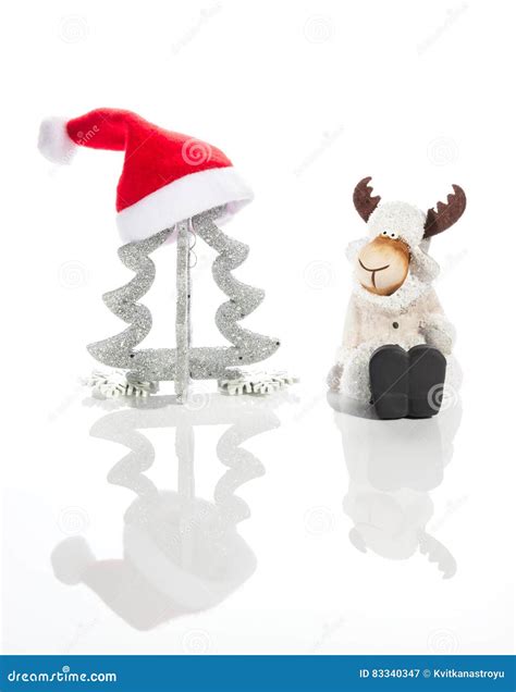 Christmas Tree Santa Claus Hat And Elk Stock Image Image Of Funny