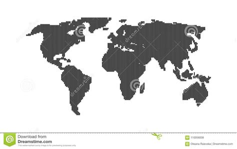 Black Color World Map Isolated On White Background Stock