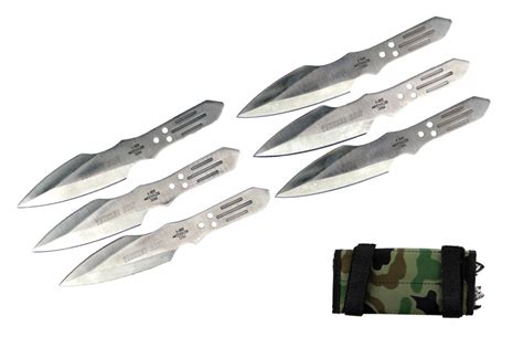 6 Pcs 65 Thunder Bolt Throwing Knife Set Thrower With Case Silver