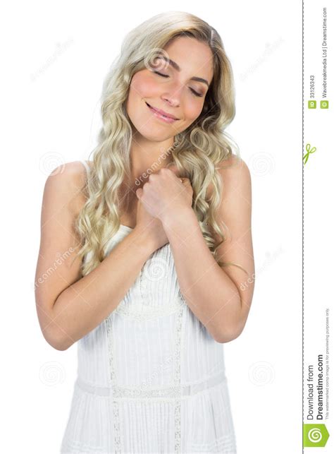 Content Curly Haired Blonde Dreaming Stock Image Image Of Elegance