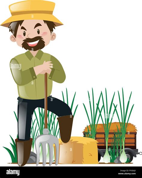 Happy Farmer And Vegetable Garden Illustration Stock Vector Image And Art