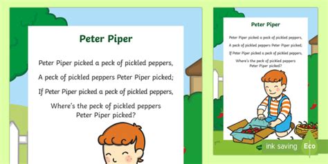 Peter Piper Picked A Peck Of Pickled Peppers Tongue Twister Dohoy