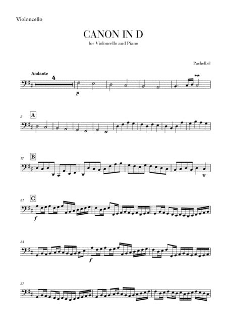 Canon In D For Cello Partitions Johann Pachelbel Violoncelle Solo