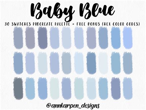 Baby Blue Procreate Palette 30 Hex Color Codes Instant Etsy Hong Kong