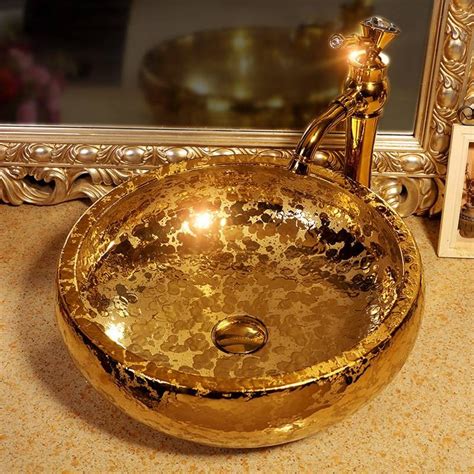 Luxury Round Europe Vintage Style Ceramic Art Basin Sink Counter Top