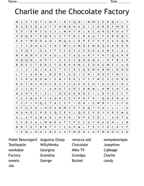 Charlie And The Chocolate Factory Word Search Wordmint