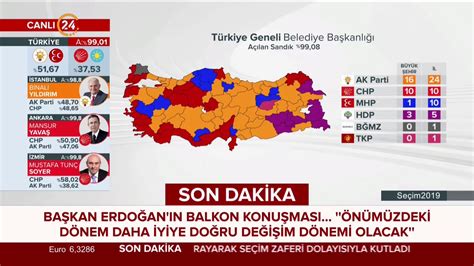İl il ilçe ilçe yerel seçim sonuçları 24 TV de YouTube