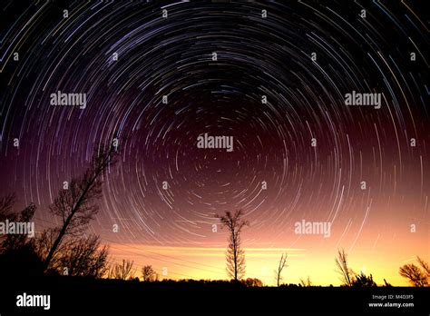 Cumulative Time Lapse Of Star Trails In Night Sky Stock Photo Alamy