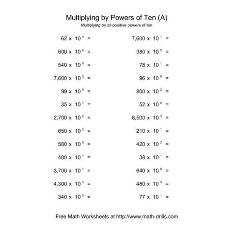 Power Of 10 Multiplication Worksheet 4th Grade