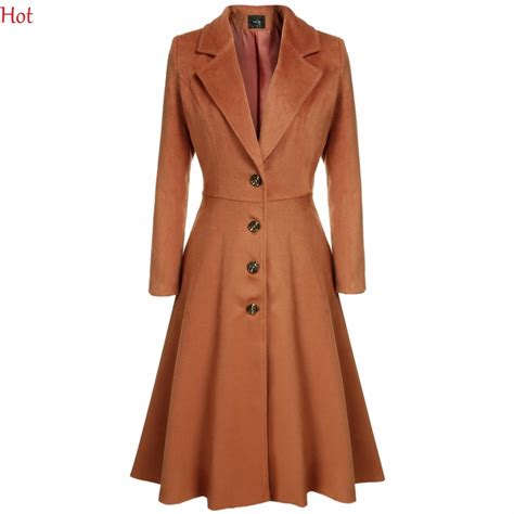Pleated A Line Wool Coat Long Sleeve Plus Women Overcoat Elegant Single