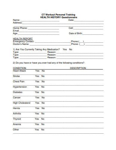 11 Personal Training Questionnaire Templates In Pdf Doc