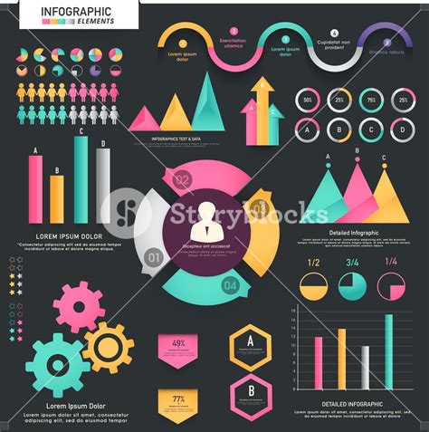 A Big Set Of Colorful Infographic Elements Including Statistical Arrows