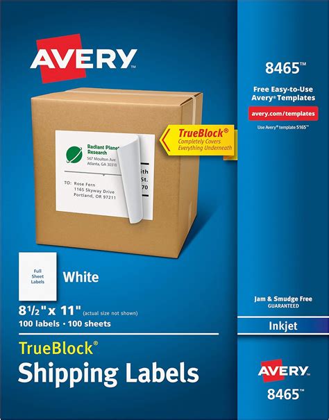 Avery White Full Sheet Labels For Inkjet Printers With Trueblock