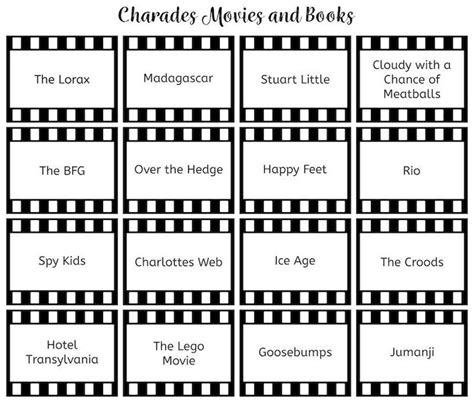 Pictionary Word Generator Printable Charades Movies And Books Charade