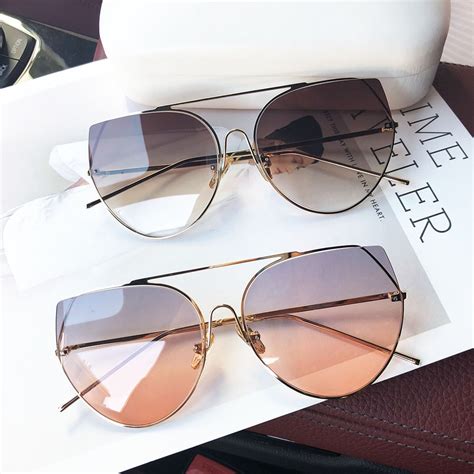 Frameless Cat Sunglasses Women Fashion Designer Elliptical Sun Glasses
