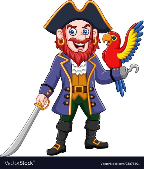 Cartoon Pirate Captain And Macaw Bird Royalty Free Vector Fotos
