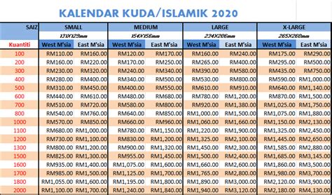 2020 Calendar Malaysia Kuda
