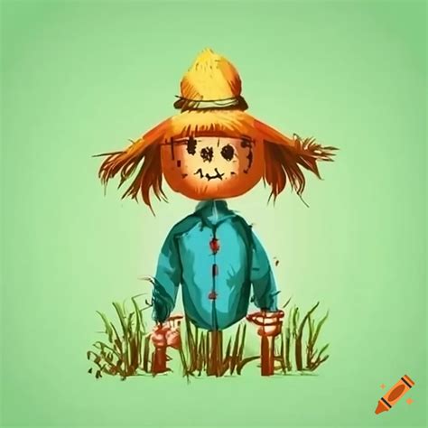 Cute Scarecrow Taking Care Of Crops