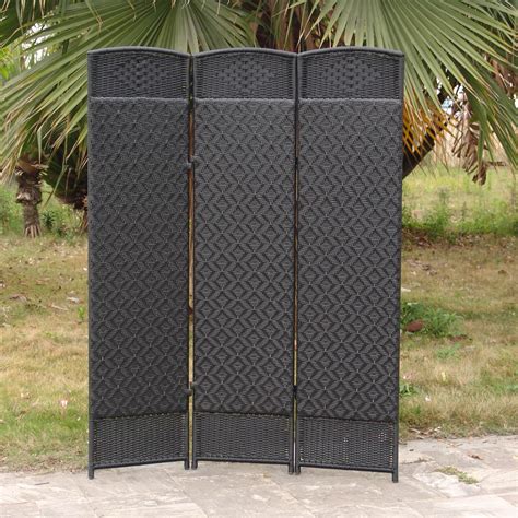 Outdoorindoor Woven Resin 3 Panel Room Divider Black Outdoor