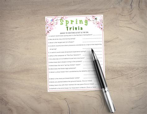 Spring Trivia Printable Game Fun Spring Fact Trivia Party Game Spring