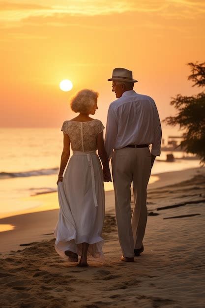Premium Ai Image Couple In Their 50s Renewing Vows On Beach At Sunset Embracing Nostalgia And