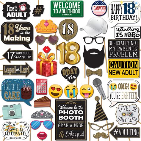 Buy 18th Birthday Photo Booth Props 41 Pc Photobooth Kit With 8 X 10