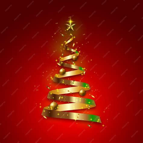 Premium Vector Elegant Christmas Tree With Shiny Gold Ribbon