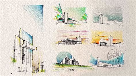 Drawing Different Sky With Colored Pencil Architectural Drawing Youtube