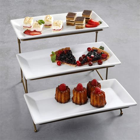 3 Tier Rectangular Serving Platter Three Tiered Cake Tray Stand Food