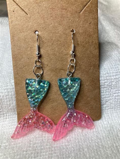 Pink And Blue Sparkle Mermaidmermaids Glitter Resin Earrings Shimmer