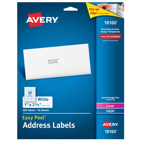 Avery 18160 Easy Peel 1 X 2 58 White Sure Feed Address Labels 300pack