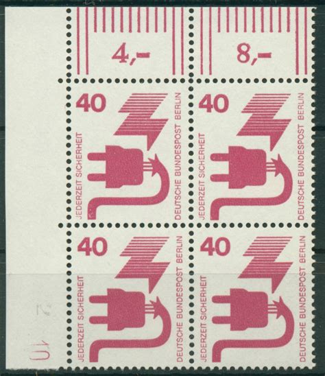 Berlin 1971 Unfallverhütung Druckerzeichen 407 Dz 10 Ecke 4er Block Postfrisch Briefmarken Dr