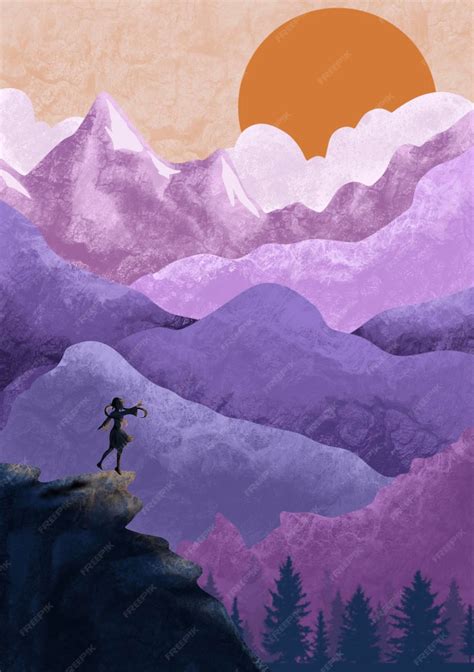 Premium Vector Beautiful Mountain Scenery Background Illustration