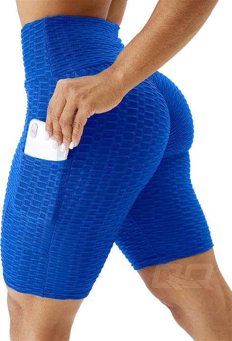 Qoq Women Butt Lift Workout Shorts Textured High Waist Scrunch Booty Yoga Shorts Honeycomb Tummy