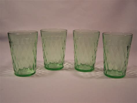 Hazel Atlas Diamond Optic Water Tumblers Green Depression Glass